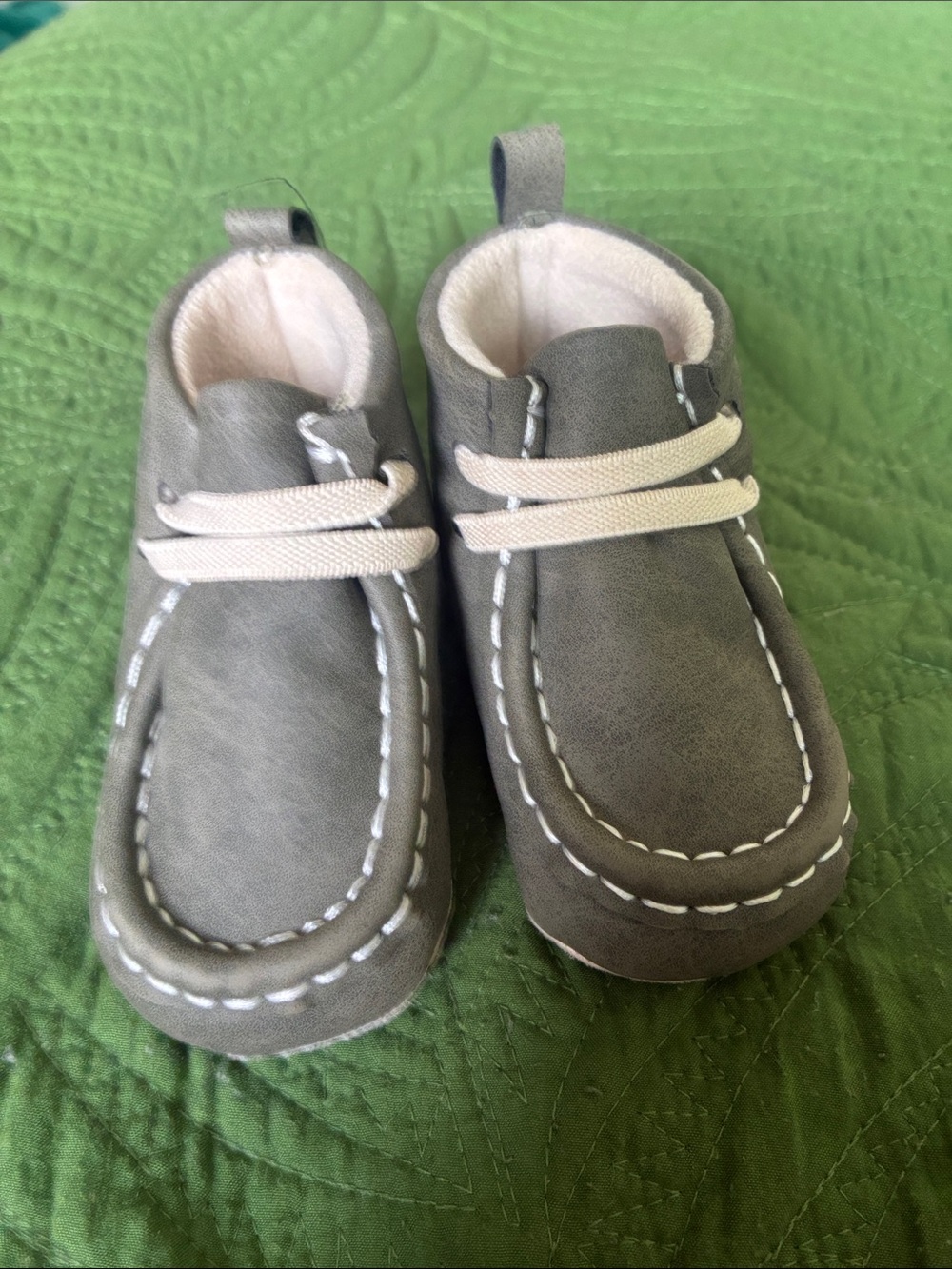 Target Gray Moccasin-Style Baby Walker Shoes with White Accents